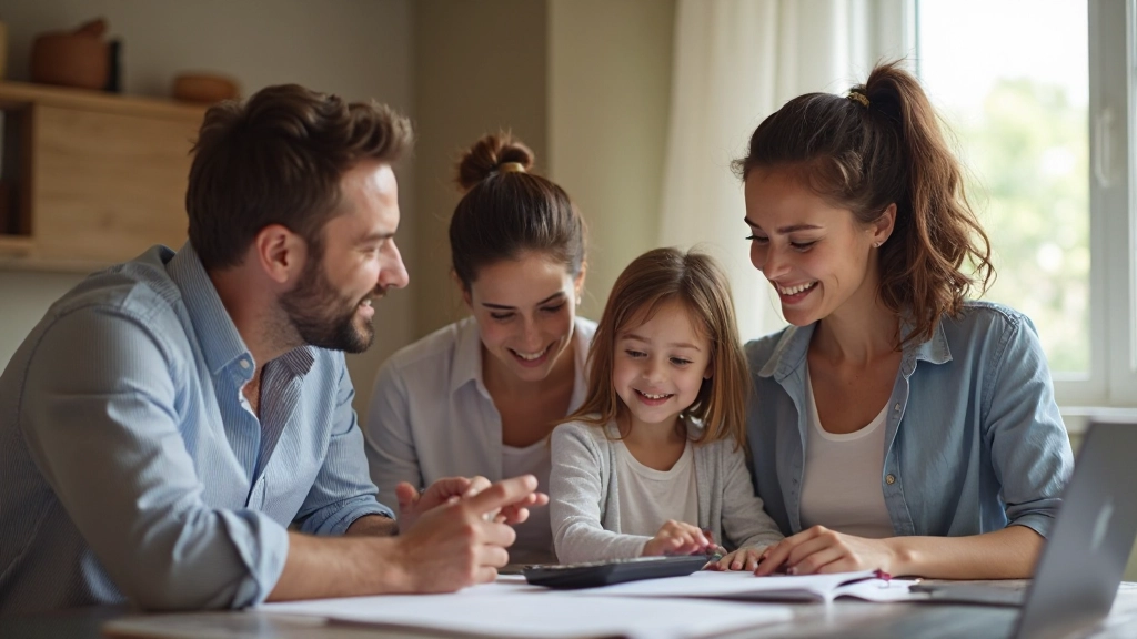 Семья планирует финансовые накопления у письменного стола дома