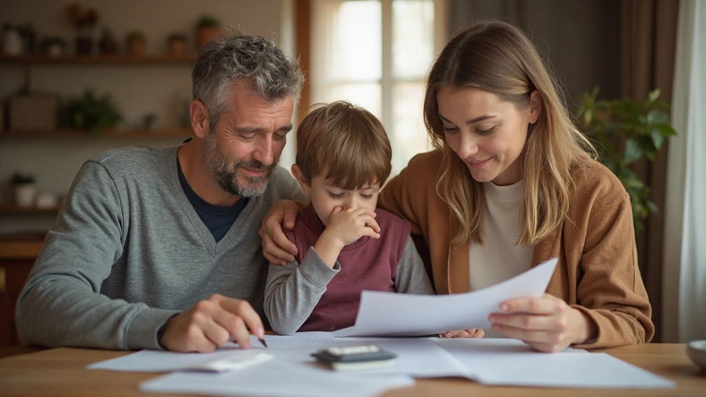 Семья обсуждает финансовое планирование и бюджет за столом
