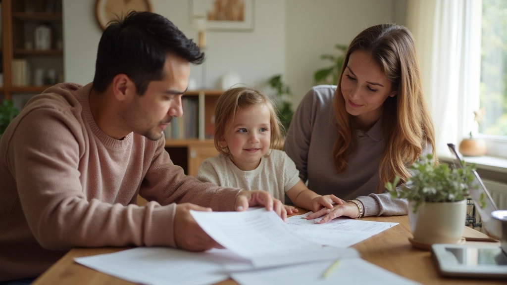 Семья обсуждает финансовое планирование в домашней обстановке