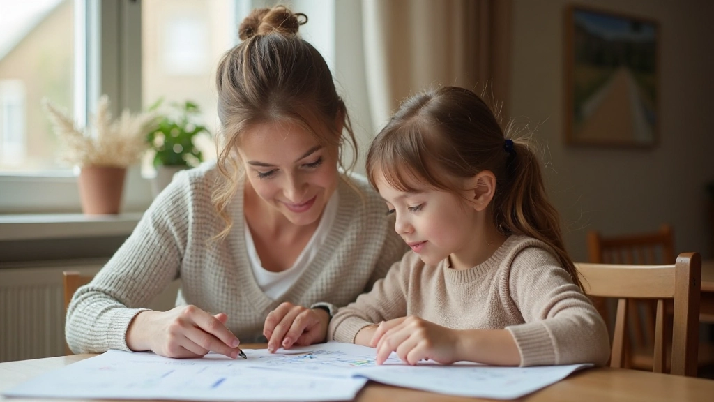 Родитель и ребенок обсуждают финансовое планирование за столом с графиками