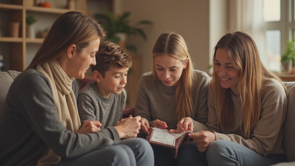 Семья обсуждает финансовые цели в уютной гостиной